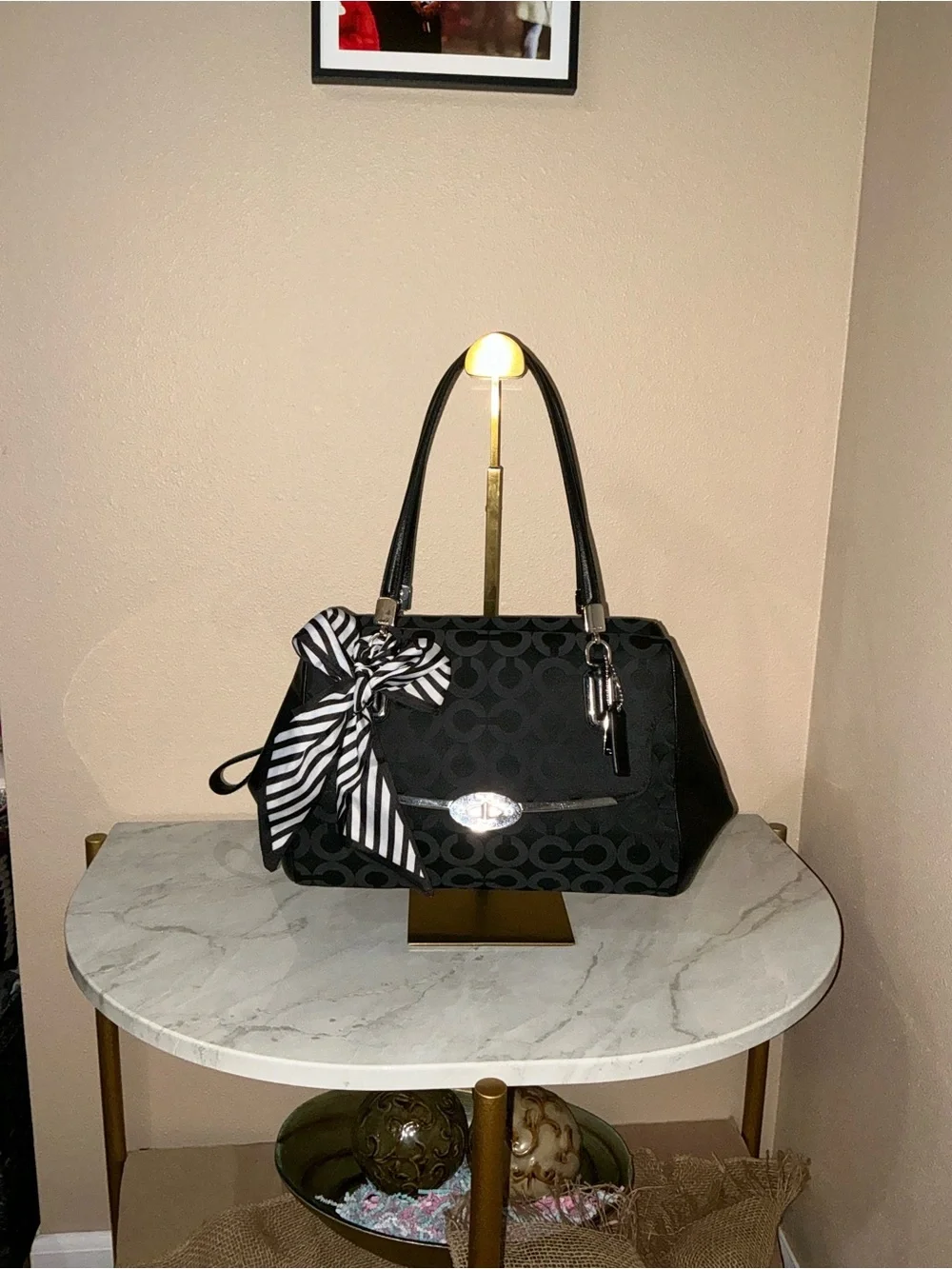 Coach Madison Op Art Sateen Madeline Satchel with Silver Hardware. (EUC)